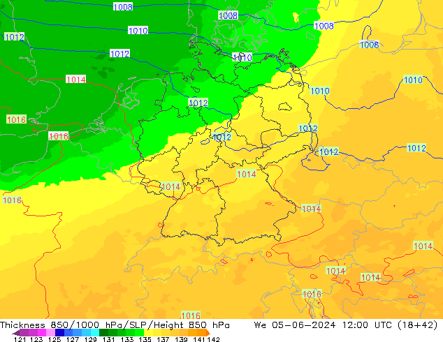 Thck 850-1000 hPa UK-Global We 05.06.2024 12 UTC