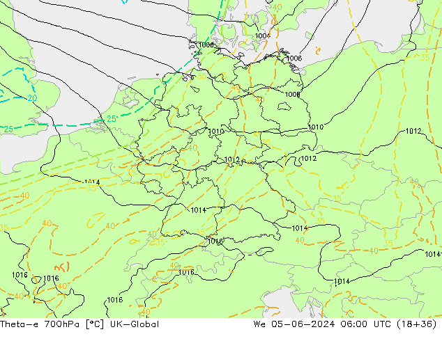 Theta-e 700hPa UK-Global  05.06.2024 06 UTC