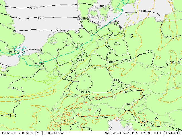 Theta-e 700hPa UK-Global We 05.06.2024 18 UTC