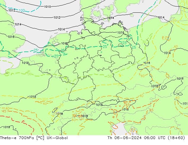 Theta-e 700hPa UK-Global Th 06.06.2024 06 UTC