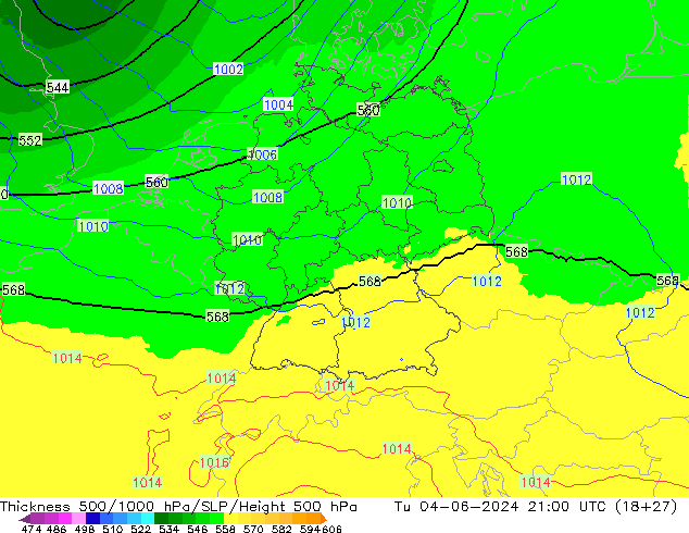 Thck 500-1000hPa UK-Global Tu 04.06.2024 21 UTC