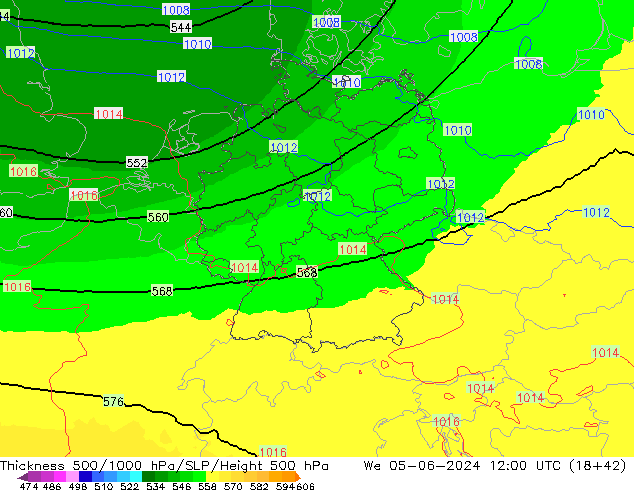 Thck 500-1000hPa UK-Global  05.06.2024 12 UTC
