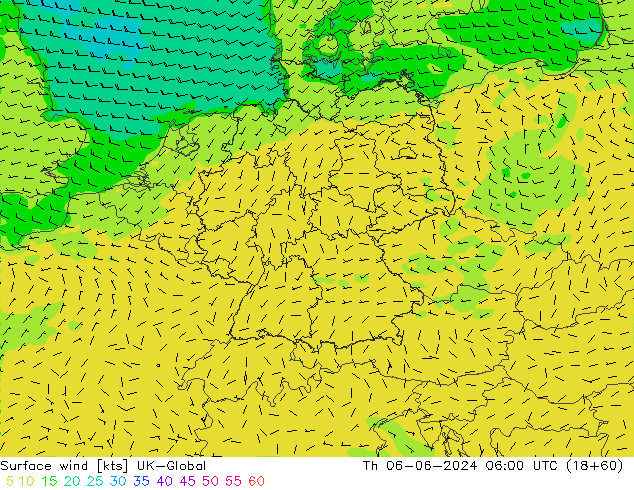 Surface wind UK-Global Th 06.06.2024 06 UTC