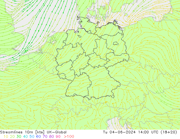 Streamlines 10m UK-Global Tu 04.06.2024 14 UTC