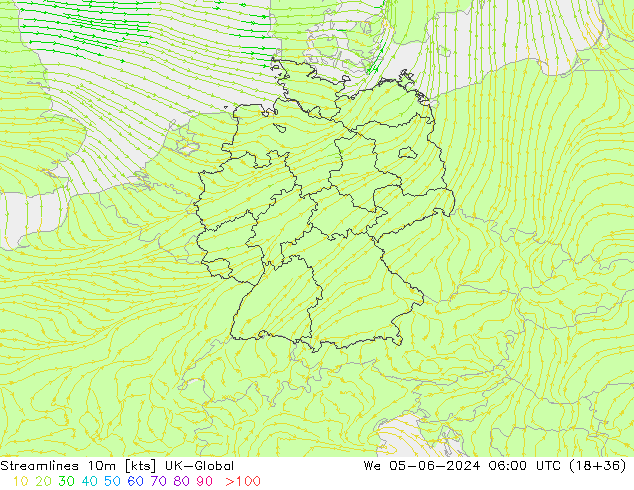 Streamlines 10m UK-Global We 05.06.2024 06 UTC