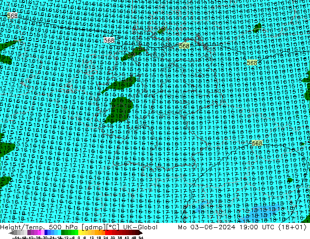 Height/Temp. 500 hPa UK-Global Mo 03.06.2024 19 UTC