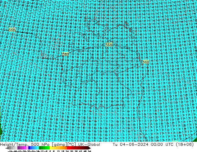 Height/Temp. 500 hPa UK-Global Tu 04.06.2024 00 UTC