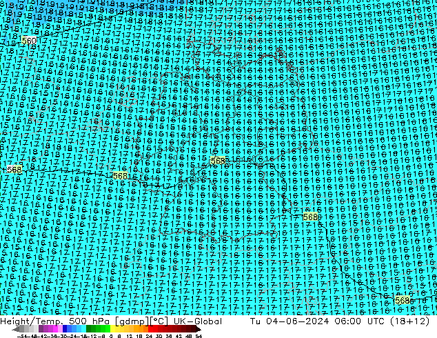 Height/Temp. 500 гПа UK-Global вт 04.06.2024 06 UTC