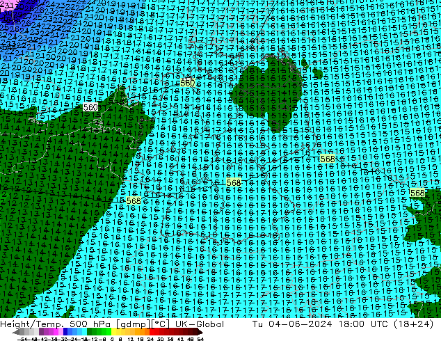 Height/Temp. 500 hPa UK-Global Ter 04.06.2024 18 UTC