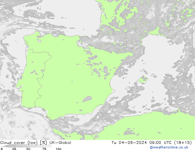 Bewolking (Laag) UK-Global di 04.06.2024 09 UTC