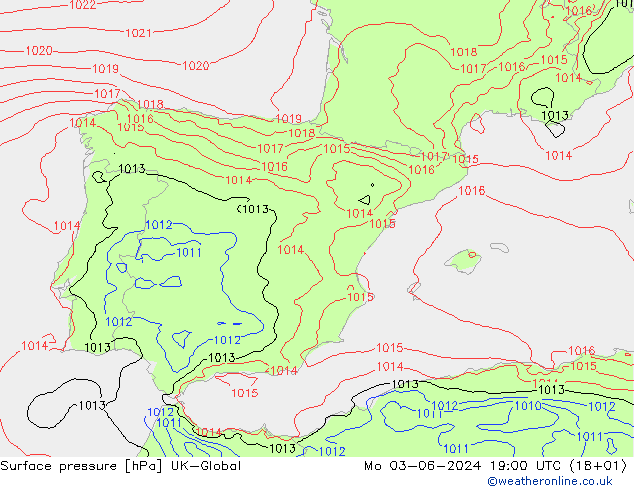 Presión superficial UK-Global lun 03.06.2024 19 UTC