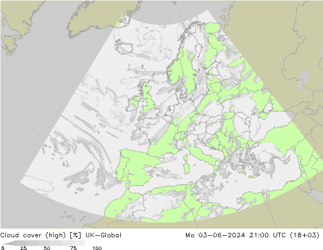 Cloud cover (high) UK-Global Mo 03.06.2024 21 UTC