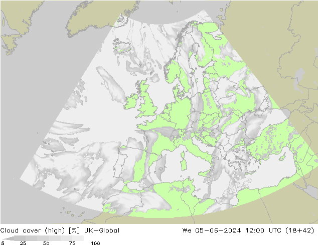 Cloud cover (high) UK-Global We 05.06.2024 12 UTC