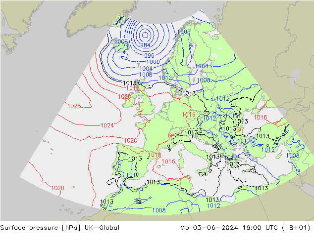 Presión superficial UK-Global lun 03.06.2024 19 UTC