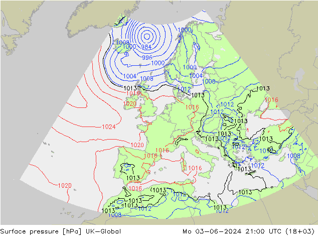 Surface pressure UK-Global Mo 03.06.2024 21 UTC