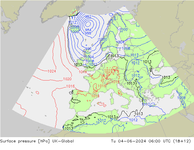 Surface pressure UK-Global Tu 04.06.2024 06 UTC