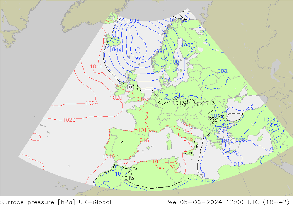 Surface pressure UK-Global We 05.06.2024 12 UTC