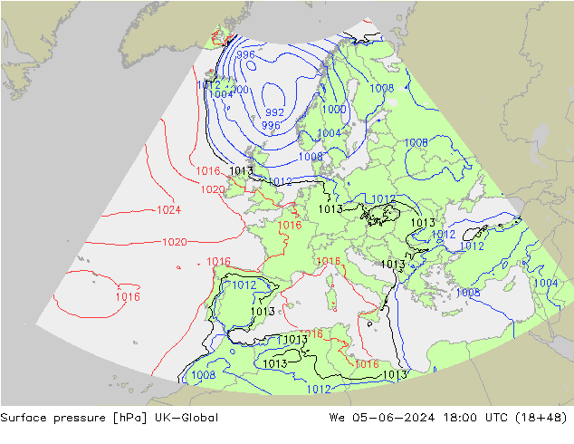 pression de l'air UK-Global mer 05.06.2024 18 UTC