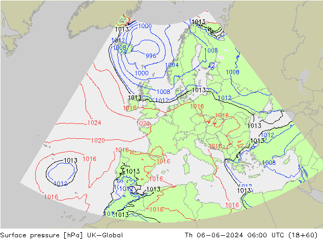 приземное давление UK-Global чт 06.06.2024 06 UTC