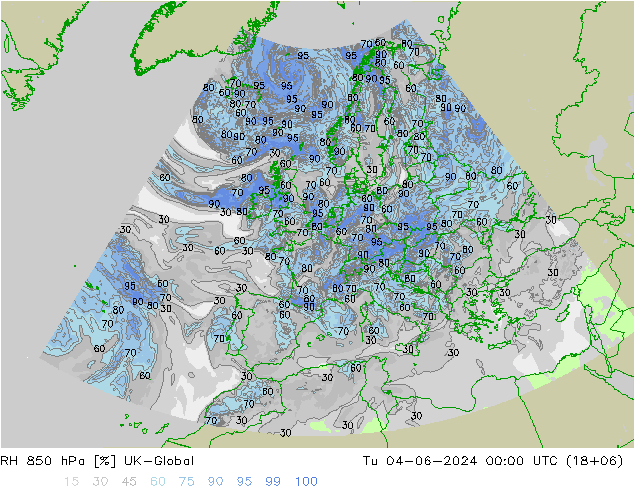 RH 850 hPa UK-Global wto. 04.06.2024 00 UTC
