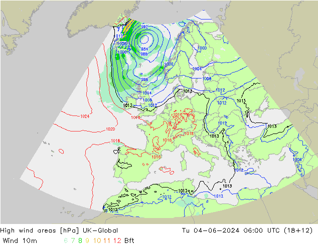 High wind areas UK-Global вт 04.06.2024 06 UTC