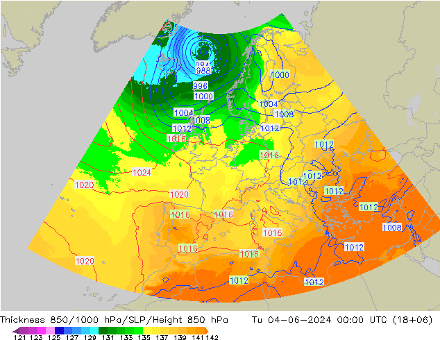 Thck 850-1000 hPa UK-Global Tu 04.06.2024 00 UTC