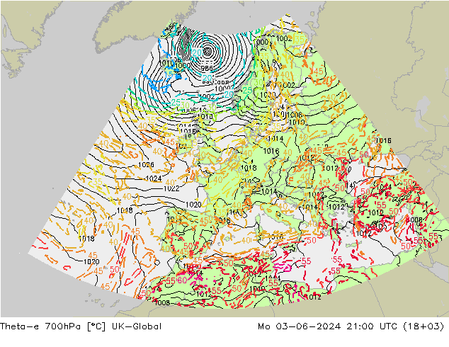 Theta-e 700hPa UK-Global lun 03.06.2024 21 UTC