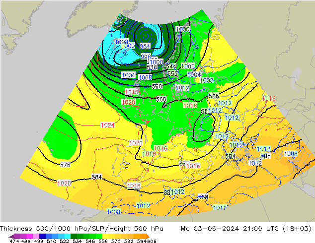 Schichtdicke 500-1000 hPa UK-Global Mo 03.06.2024 21 UTC