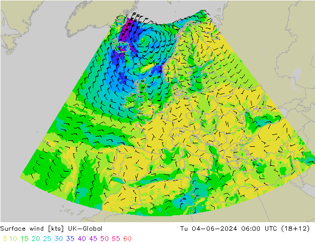 Surface wind UK-Global Tu 04.06.2024 06 UTC