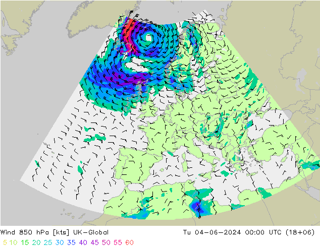 Vento 850 hPa UK-Global mar 04.06.2024 00 UTC