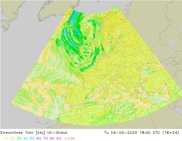 风 10m UK-Global 星期二 04.06.2024 18 UTC