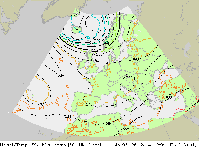 Height/Temp. 500 hPa UK-Global Mo 03.06.2024 19 UTC