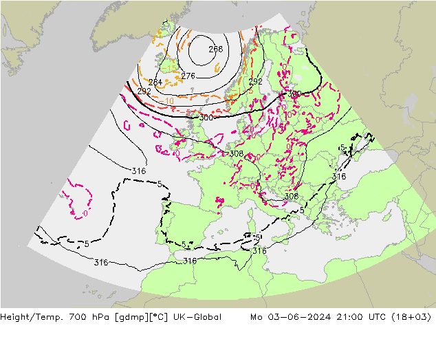 Height/Temp. 700 hPa UK-Global Po 03.06.2024 21 UTC