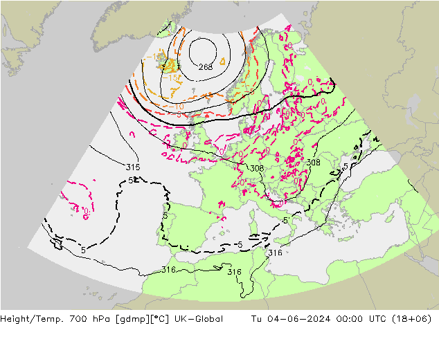 Yükseklik/Sıc. 700 hPa UK-Global Sa 04.06.2024 00 UTC