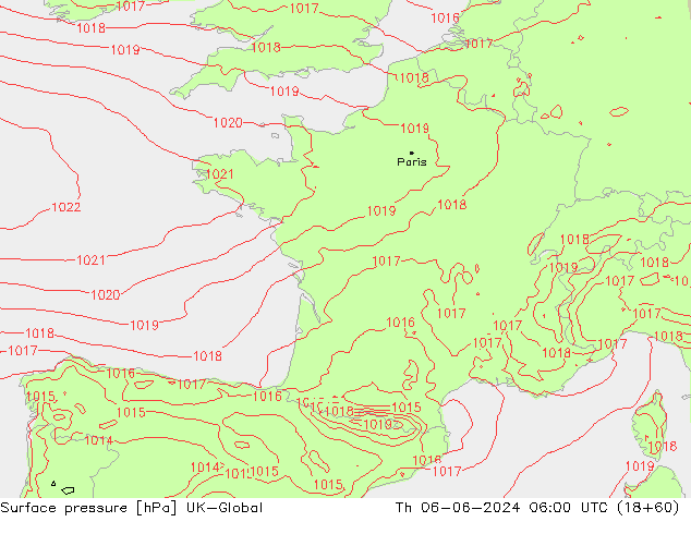 Presión superficial UK-Global jue 06.06.2024 06 UTC