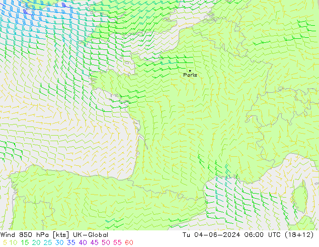 Wind 850 hPa UK-Global Di 04.06.2024 06 UTC