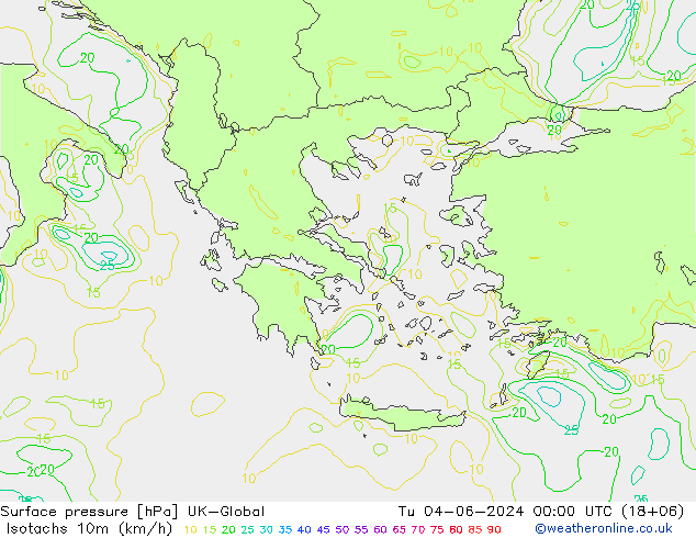 Isotachs (kph) UK-Global Tu 04.06.2024 00 UTC