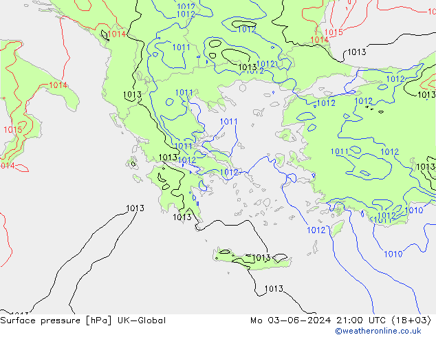 Atmosférický tlak UK-Global Po 03.06.2024 21 UTC