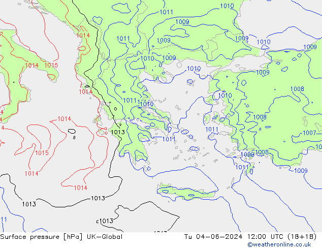 Atmosférický tlak UK-Global Út 04.06.2024 12 UTC