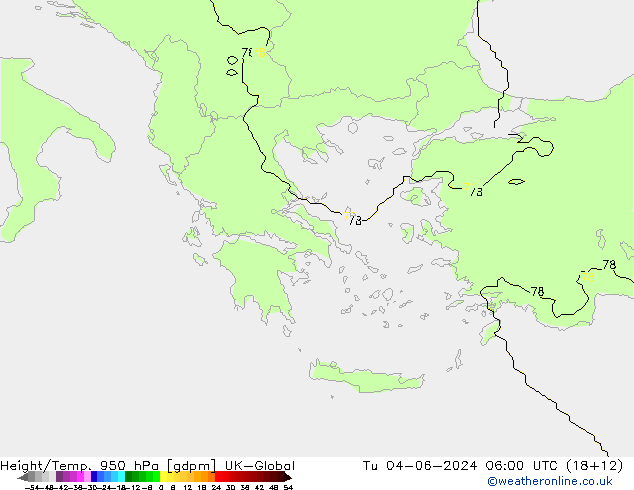 Geop./Temp. 950 hPa UK-Global mar 04.06.2024 06 UTC