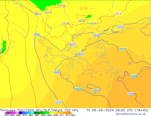 Thck 700-1000 hPa UK-Global Čt 06.06.2024 06 UTC