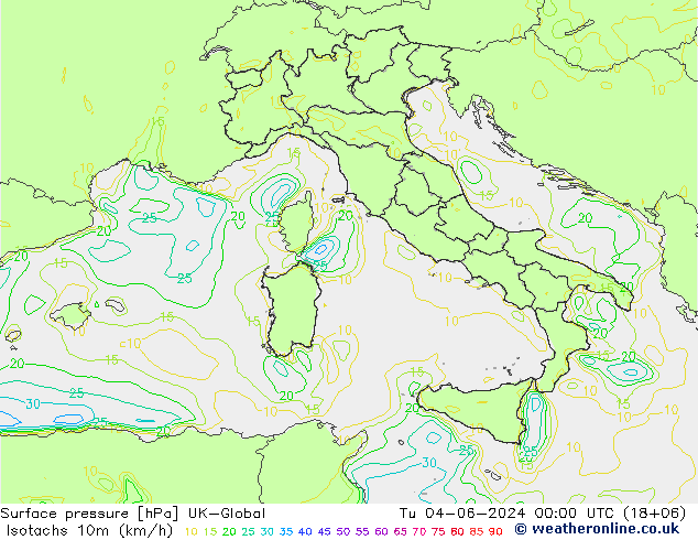 Isotachs (kph) UK-Global mar 04.06.2024 00 UTC