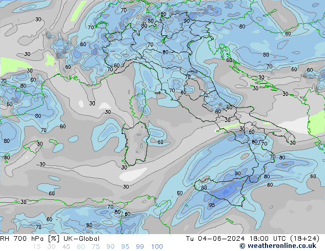 RH 700 hPa UK-Global Ter 04.06.2024 18 UTC