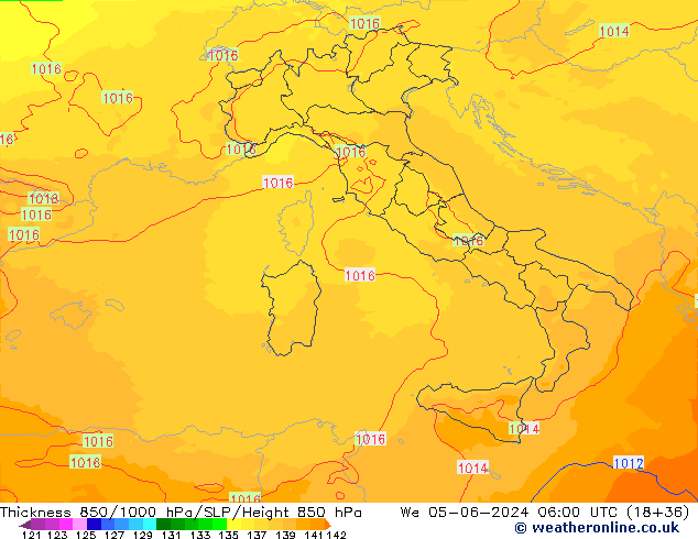 850-1000 hPa Kalınlığı UK-Global Çar 05.06.2024 06 UTC