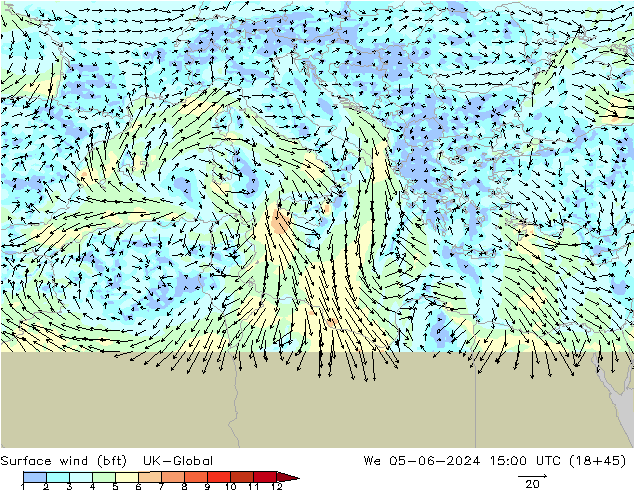 Surface wind (bft) UK-Global We 05.06.2024 15 UTC