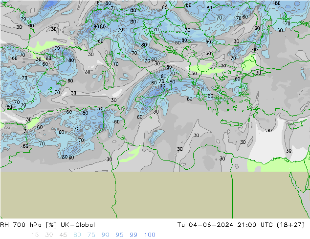 Humidité rel. 700 hPa UK-Global mar 04.06.2024 21 UTC