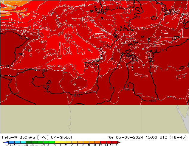 Theta-W 850hPa UK-Global śro. 05.06.2024 15 UTC