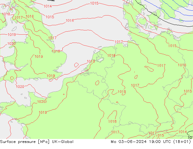 Surface pressure UK-Global Mo 03.06.2024 19 UTC