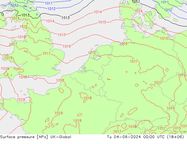 Surface pressure UK-Global Tu 04.06.2024 00 UTC