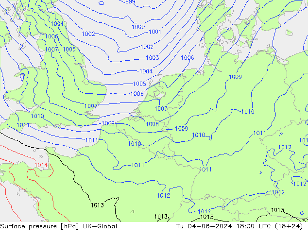 Surface pressure UK-Global Tu 04.06.2024 18 UTC